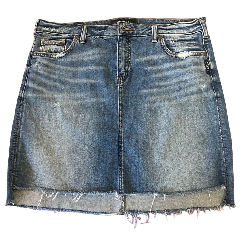 Silver Jeans Frayed Hem Blue Denim Mini Skirt Francy size 8
